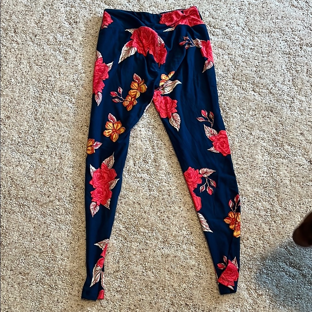LuLaRoe Floral Leggings - Blue and Red